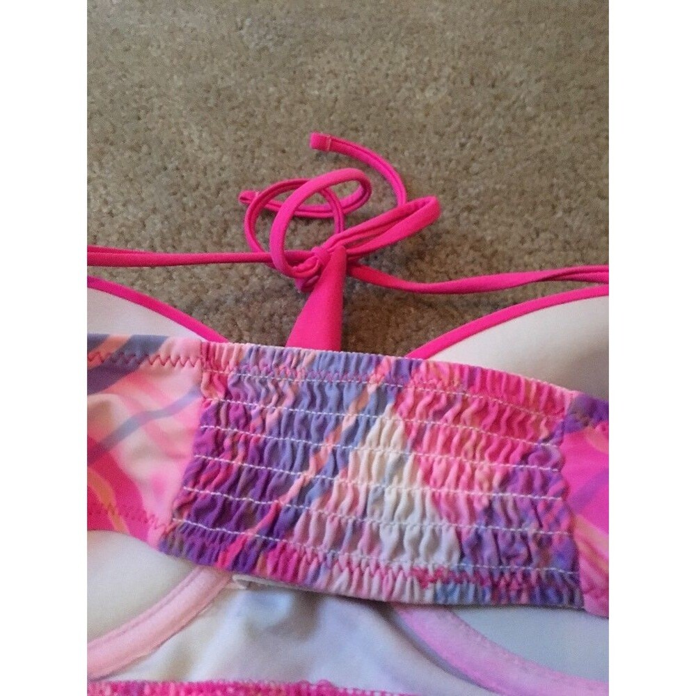 1pc Op Women's Plaid Swim Top Neck Back Tie Swim Pink Blue - Picture 6 of 6